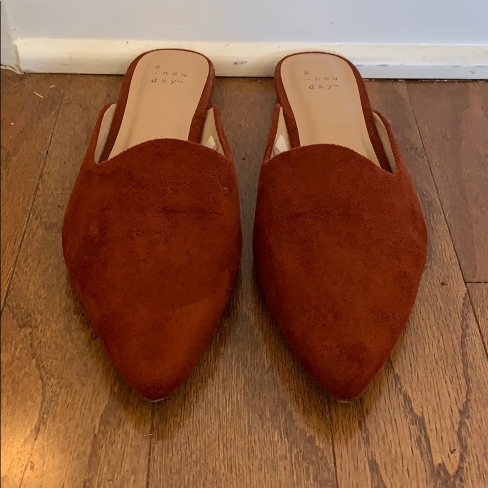 Rust color faux suede target loafers